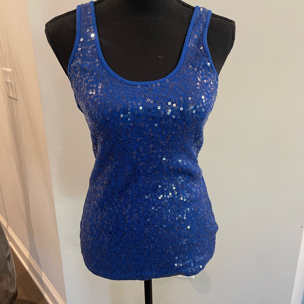 Express Royal Blue Sequin Scoop Neck Tank great condition